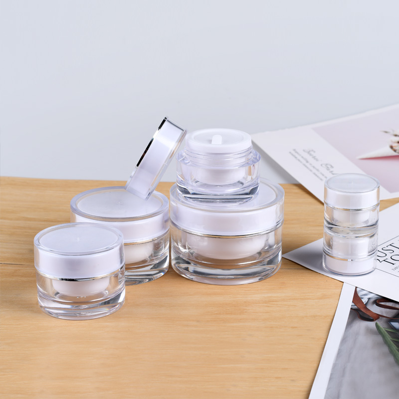 Pot rond de cr&egrave;me pour le visage et les yeux en plastique &agrave; double paroi