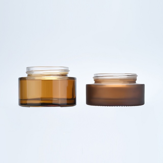 Sıcak satış kozmetik y&uuml;z kremi kabı 5ml 15ml 30ml 50ml 100ml amber buzlu cam kavanoz bambu ahşap kapaklı