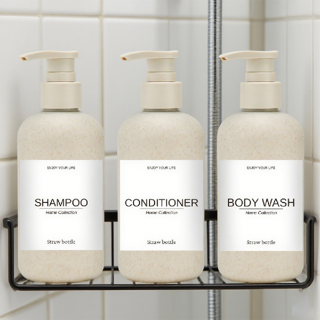 botellas de pl&aacute;stico modernas biodegradables de la bomba de la loci&oacute;n del champ&uacute; de la crema del jab&oacute;n de la ducha de la paja del trigo 250ml