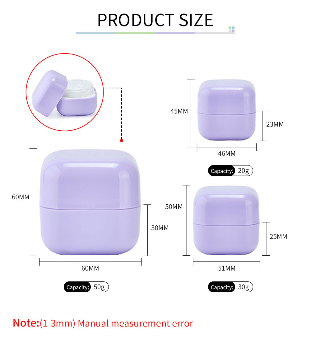 Tarro cosm&eacute;tico de la crema de la loci&oacute;n de la cara del ojo p&uacute;rpura blanco azul del cuadrado del paquete cosm&eacute;tico 20g 30g 50g del cuidado de piel