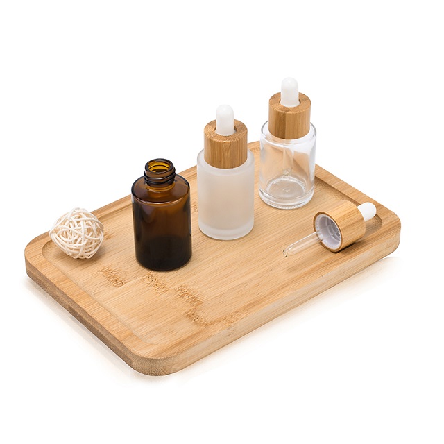 Logo personnalis&eacute; 100 ml d'emballage cosm&eacute;tique en verre mat 15 ml 20 ml 30 ml 50 ml bouteilles d'huile essentielle de visage de cheveux en verre rond avec bouchon compte-gouttes en bambou
