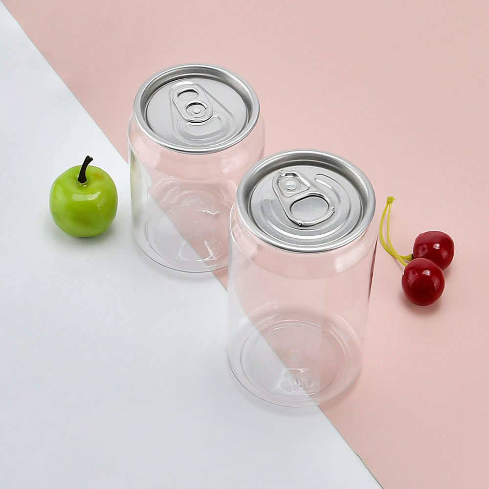 中国工場 250 ミリリットル 330 ミリリットル 500 ミリリットルラウンドプラスチック清涼飲料カップペットケーキ缶クリアフルーツジュース密封蓋付きプラスチックソーダ缶