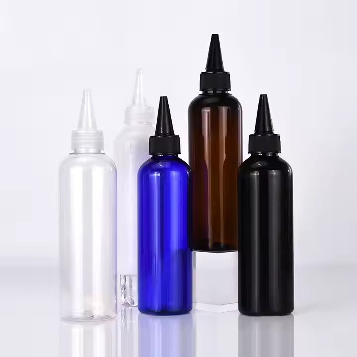 Botella de aceite para el cabello con aplicador exprimidor y tapa superior giratoria de pl&aacute;stico