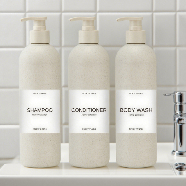botellas de pl&aacute;stico modernas biodegradables de la bomba de la loci&oacute;n del champ&uacute; de la crema del jab&oacute;n de la ducha de la paja del trigo 250ml