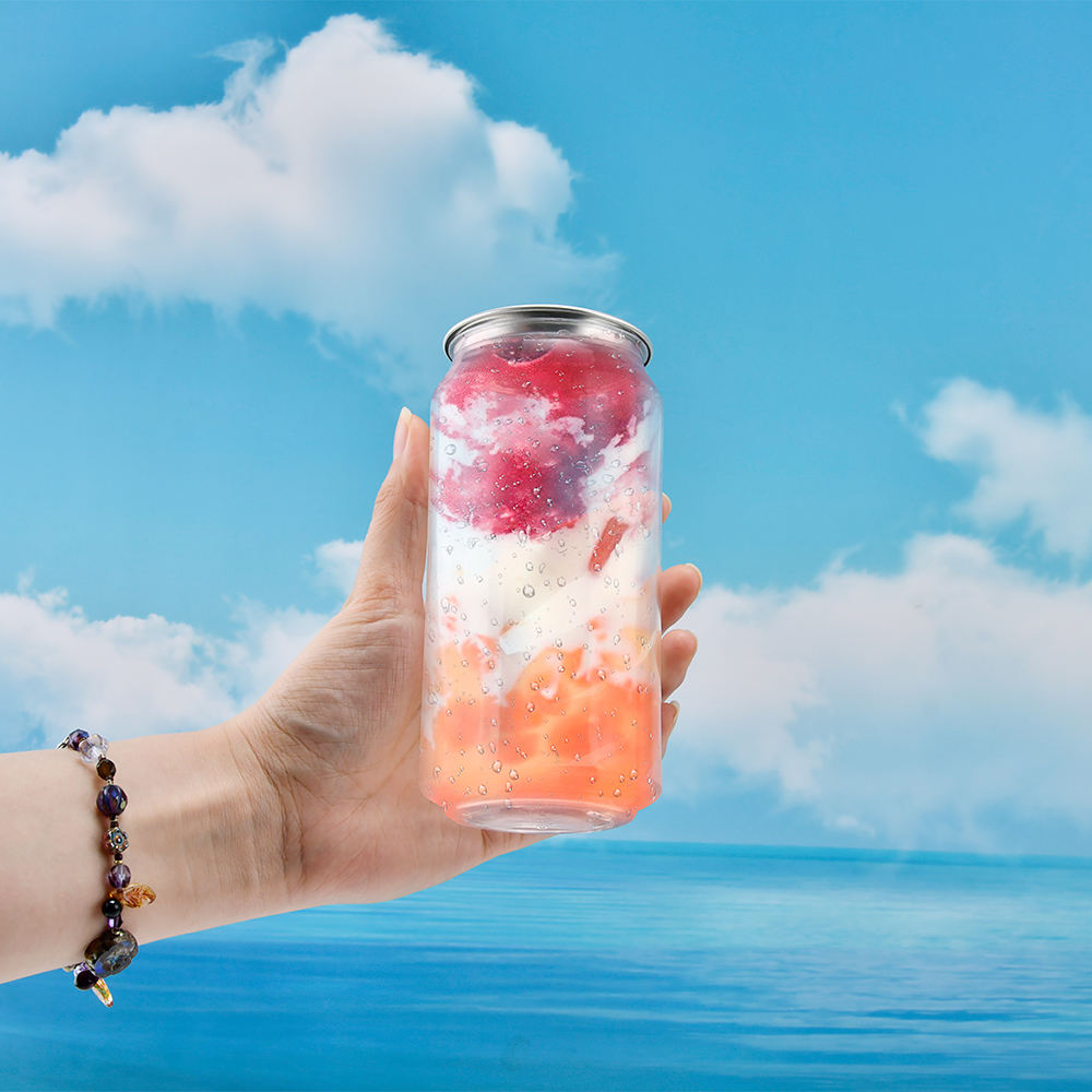 中国工場 250 ミリリットル 330 ミリリットル 500 ミリリットルラウンドプラスチック清涼飲料カップペットケーキ缶クリアフルーツジュース密封蓋付きプラスチックソーダ缶