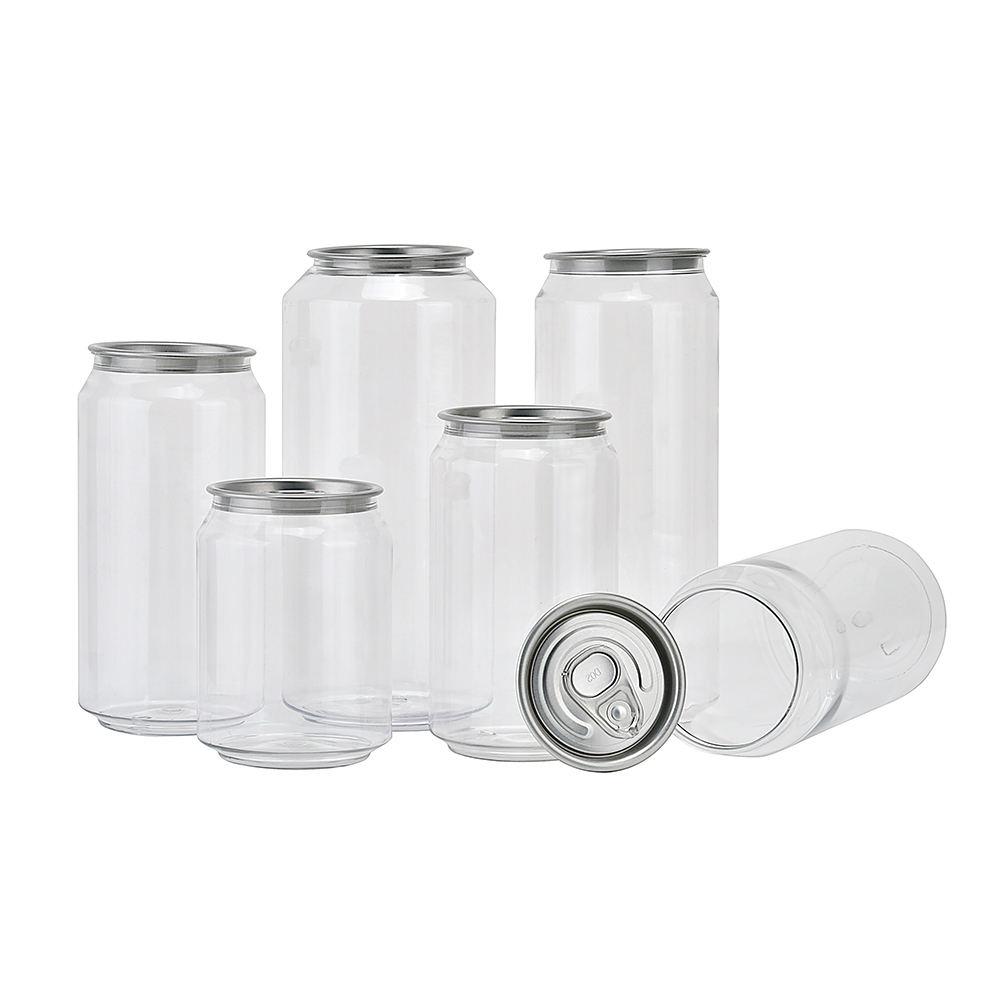 中国工場 250 ミリリットル 330 ミリリットル 500 ミリリットルラウンドプラスチック清涼飲料カップペットケーキ缶クリアフルーツジュース密封蓋付きプラスチックソーダ缶