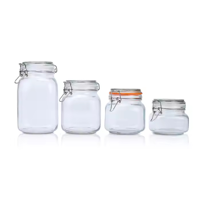 유리 저장 메이슨 항아리 500ml 750ml 1000ml 1500ml 쿠키 피클 클립 뚜껑이있는 주방 식품 저장 유리 항아리