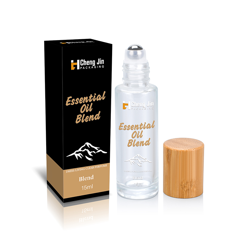 Bouteille &agrave; rouler en verre d'huile essentielle avec bouchon en bambou