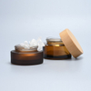 Sıcak satış kozmetik y&uuml;z kremi kabı 5ml 15ml 30ml 50ml 100ml amber buzlu cam kavanoz bambu ahşap kapaklı