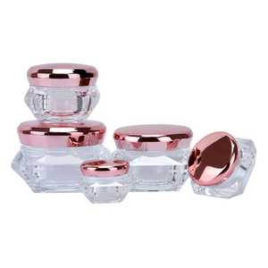 Ros&eacute;goldene obere Abdeckung, rautenf&ouml;rmiger K&ouml;rper, doppellagiger Acryl-Kosmetikverpackungsbeh&auml;lter, Kunststoff-Cremeglas