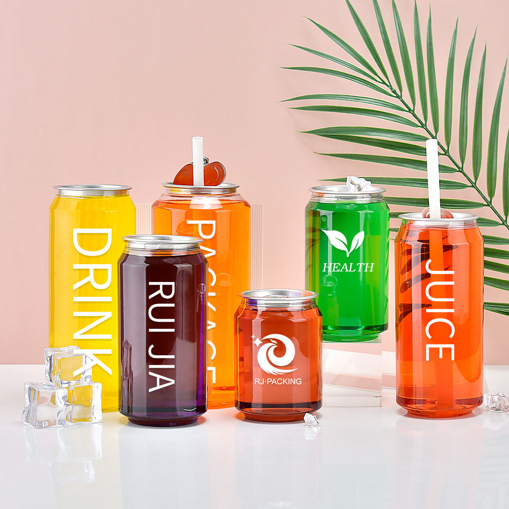 中国工場 250 ミリリットル 330 ミリリットル 500 ミリリットルラウンドプラスチック清涼飲料カップペットケーキ缶クリアフルーツジュース密封蓋付きプラスチックソーダ缶
