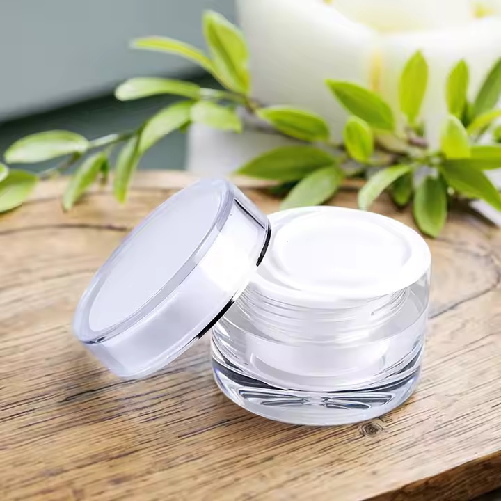 Pot rond de cr&egrave;me pour le visage et les yeux en plastique &agrave; double paroi