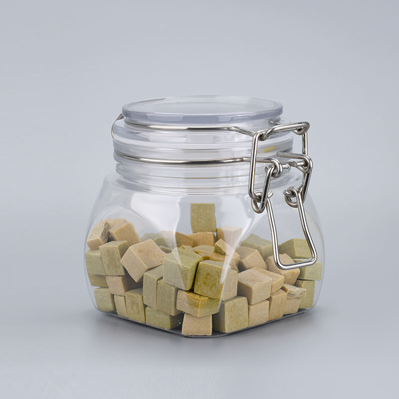 Food Grade Keuken Doorzichtige Opslag Huisdier Plastic Unieke Koekje Lege Verzegelde Honing Jam Clip Top Potten Met Metalen Clip Deksel Mason Jars