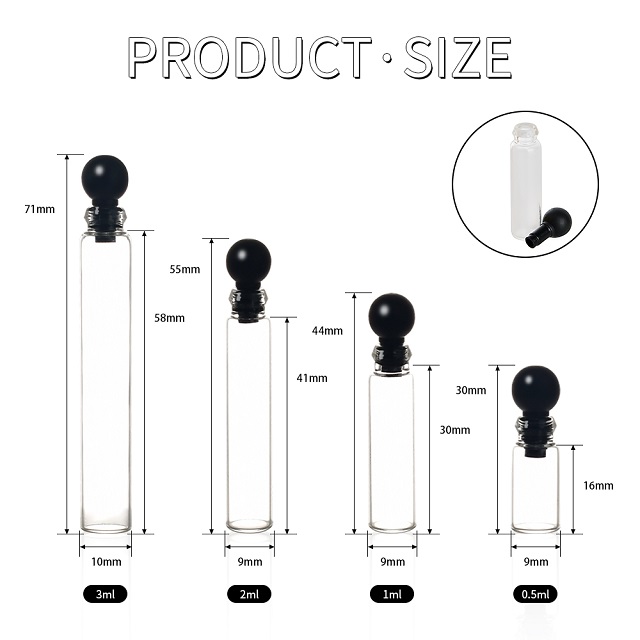 Bouchon &agrave; bille personnalis&eacute; de 0.5ml, 1ml, 2ml, 3ml, Mini Tube en verre, flacon de parfum, Tube &agrave; essai, bouteille avec bouchon &agrave; bille