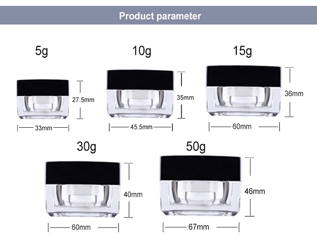 빈 럭셔리 사각 아크릴 화장품 포장 5g 10g 15g 30g 50g