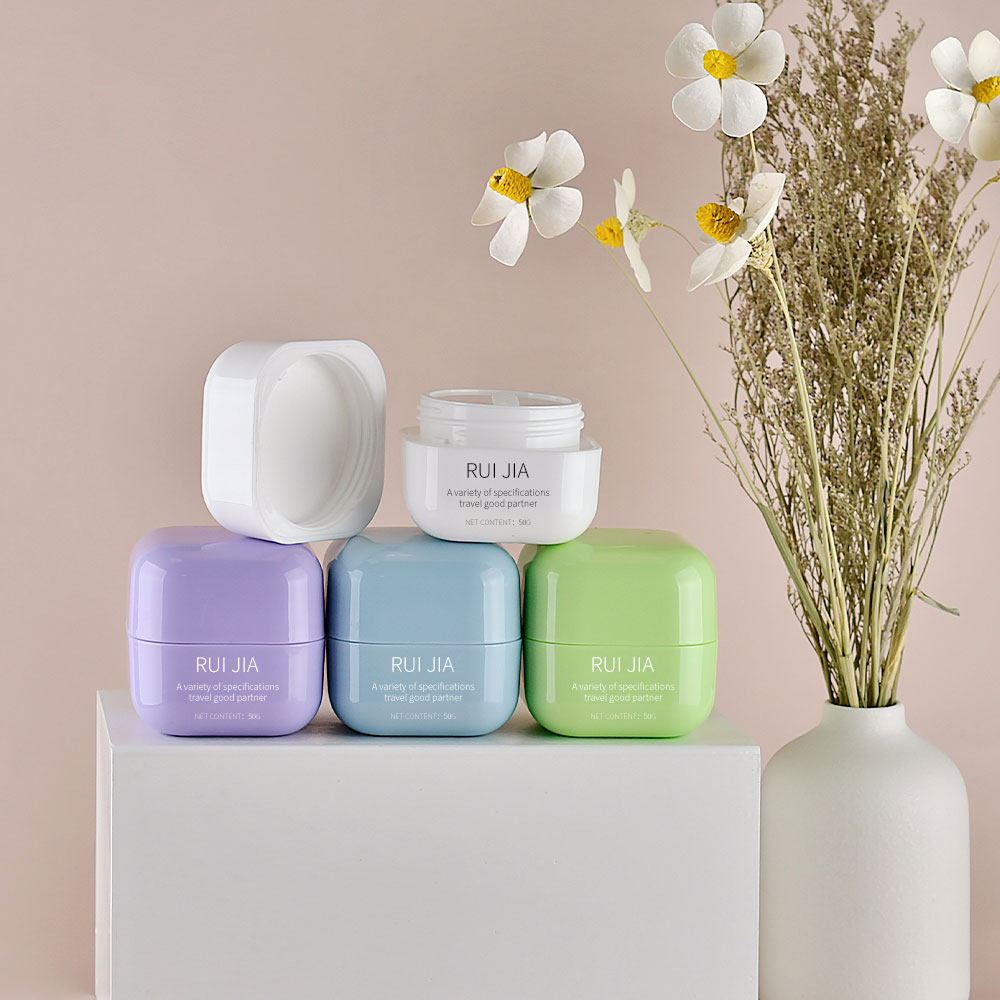 Tarro cosm&eacute;tico de la crema de la loci&oacute;n de la cara del ojo p&uacute;rpura blanco azul del cuadrado del paquete cosm&eacute;tico 20g 30g 50g del cuidado de piel