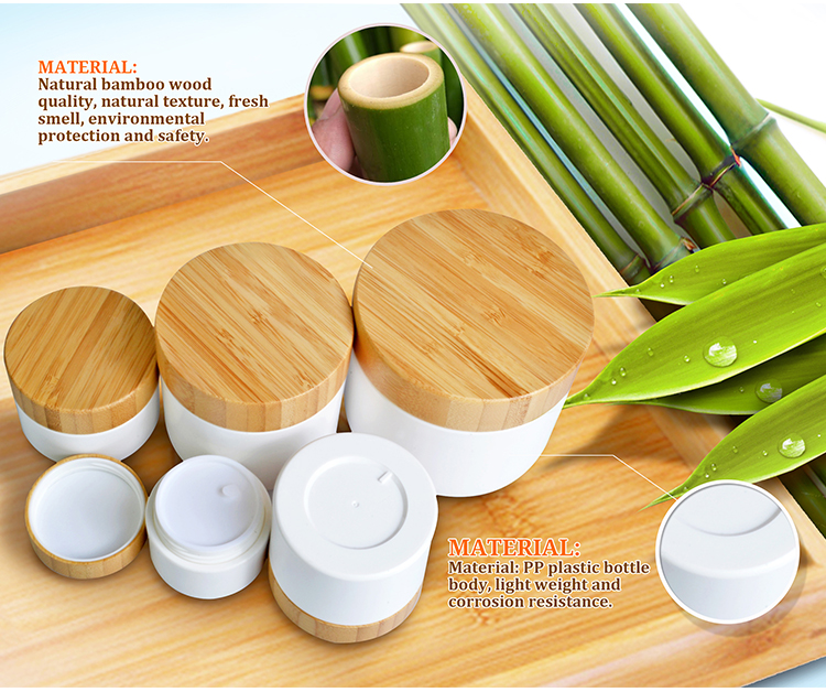 Lọ kem mỹ phẩm nhựa với nắp gỗ tre