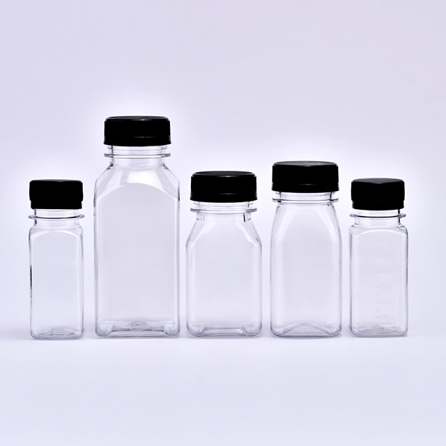 60ml 120ml 250ml ขวดน้ำผลไม้เครื่องดื่มพลาสติก PET สแควร์เครื่องดื่ม PET โปร่งใสขวดน้ำพลาสติกพร้อมฝาปิด