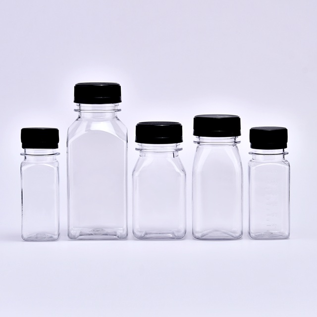 60ml 120ml 250ml ขวดน้ำผลไม้เครื่องดื่มพลาสติก PET สแควร์เครื่องดื่ม PET โปร่งใสขวดน้ำพลาสติกพร้อมฝาปิด