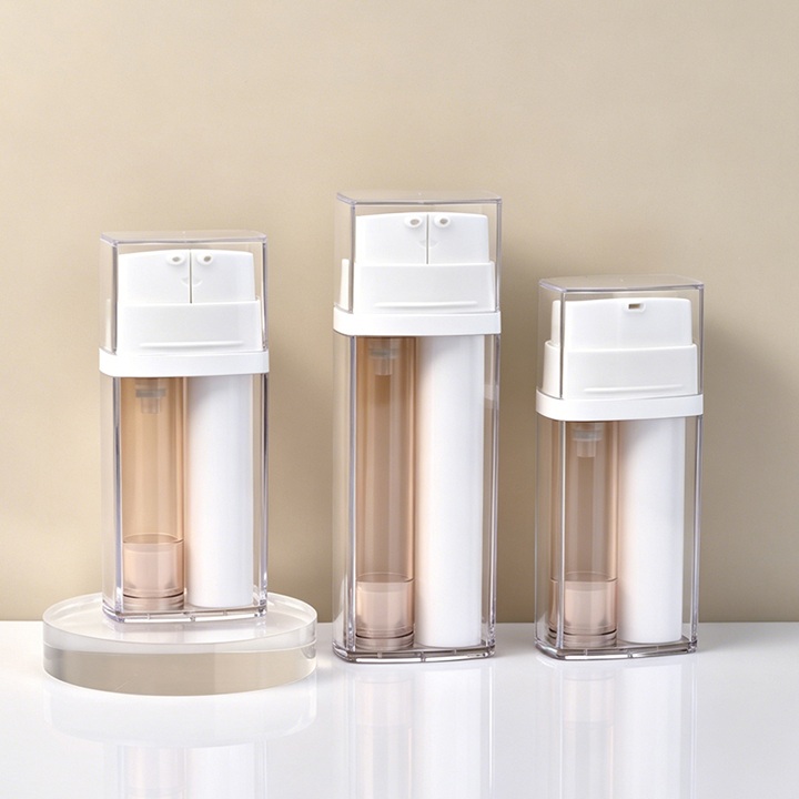 B&aacute;n Trống Đ&ocirc;i Ống 2 Trong 1 Buồng K&eacute;p Mặt Kem Dưỡng Mắt Serum Nhựa Đựng Mỹ Phẩm Kh&ocirc;ng C&oacute; Kh&ocirc;ng Kh&iacute; Bơm Chai
