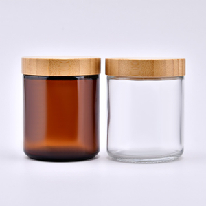 Lege 100 ml 150 ml 250 ml 500 ml heldere amber ronde wascontainer glazen kaarspotten met bamboe deksel